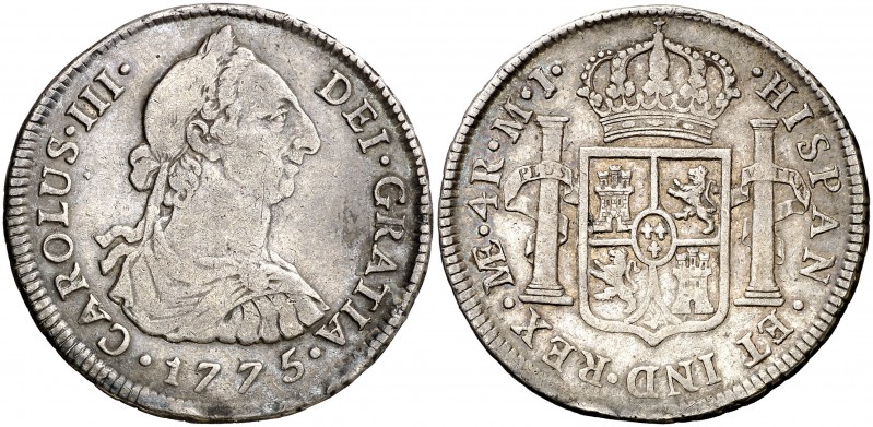 1775 Carlos III. Lima. MJ. 4 reales. (AC. 835). 13,35 g. Golpecitos. Ex Áureo 26...