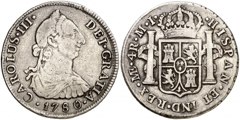 1780. Carlos III. Lima. MI. 4 reales. (AC. 842). 13,38 g. MBC-.