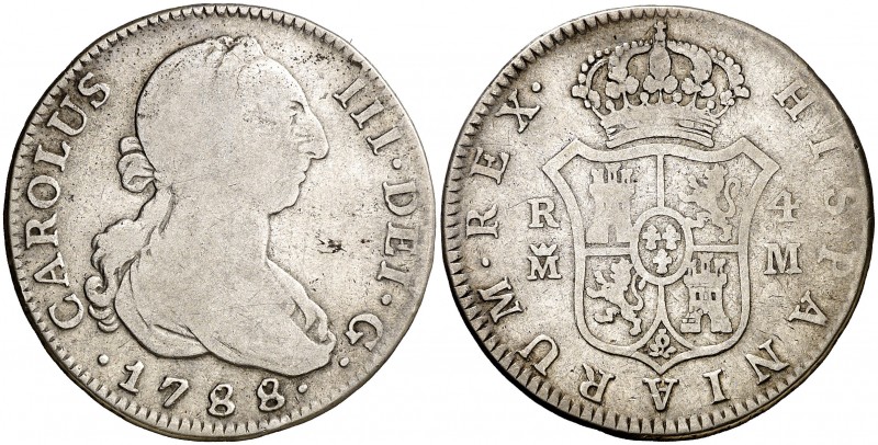 1788. Carlos III. Madrid. M. 4 reales. (AC. 870). 12,99 g. Único año de este ens...