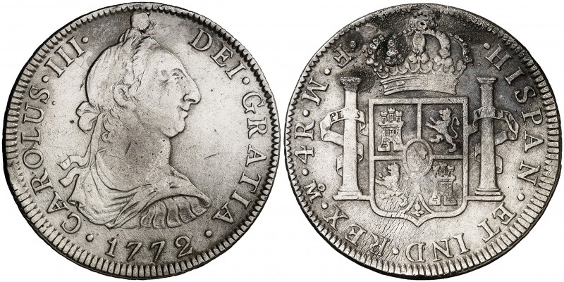 1772. Carlos III. México. FM. 4 reales. (AC. 885). 13,38 g. Primer año de busto....