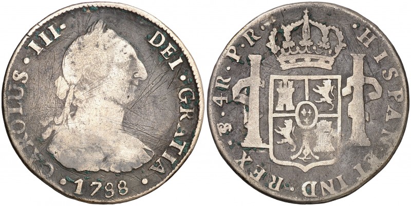 1788. Carlos III. Potosí. PR. 4 reales. (AC. 958). 12,84 g. Rayas. Ex Colección ...