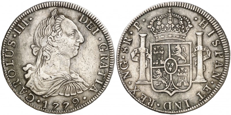 1779. Carlos III. Guatemala. P. 8 reales. (AC. 1011). 26,89 g. Marquitas. Muy es...