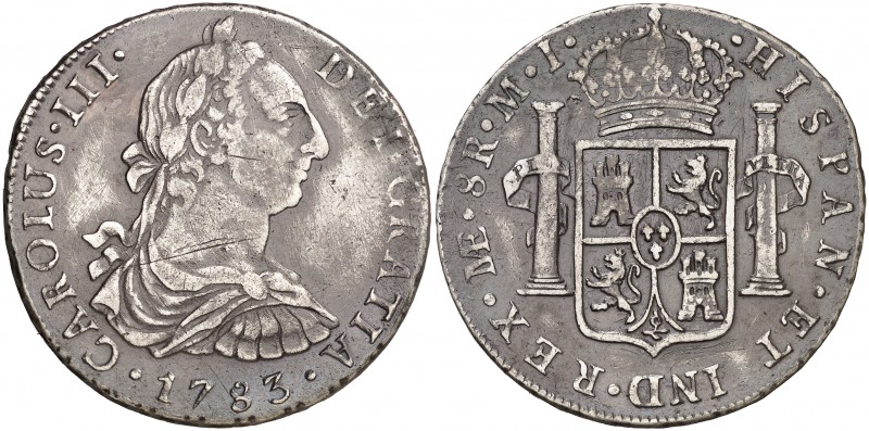 1783. Carlos III. Lima. MI. 8 reales. (AC. 1051). 26,52 g. Rayitas. Pátina oscur...