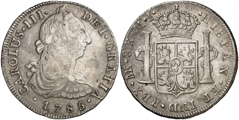 1785. Carlos III. Lima. MI. 8 reales. (AC. 1054). 26,75 g. Buen ejemplar. Ex Áur...