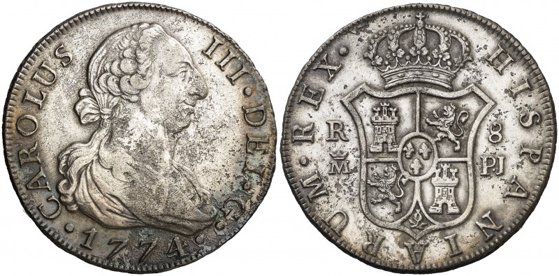 1774. Carlos III. Madrid. PJ. 8 reales. (AC. 1064). 26,84 g. Oxidaciones limpiad...