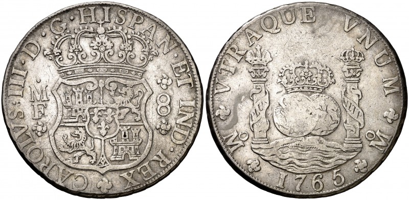 1765. Carlos III. México. MF. 8 reales. (AC. 1088). 26,83 g. Columnario. Rara. M...