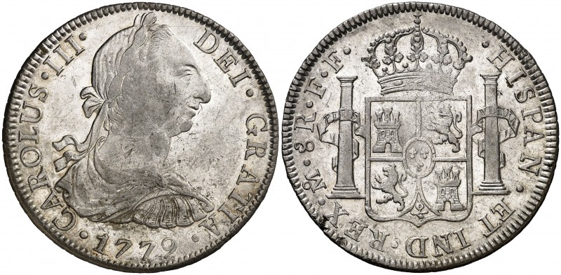 1779. Carlos III. México. FF. 8 reales. (AC. 1118). 26,94 g. Dos hojitas en cant...