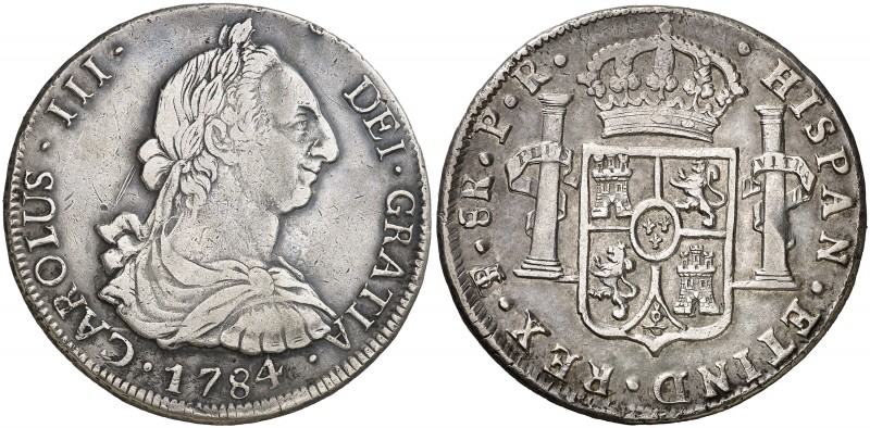 1784. Carlos III. Potosí. PR. 8 reales. (AC. 1187). 26,94 g. Golpecitos. MBC/MBC...