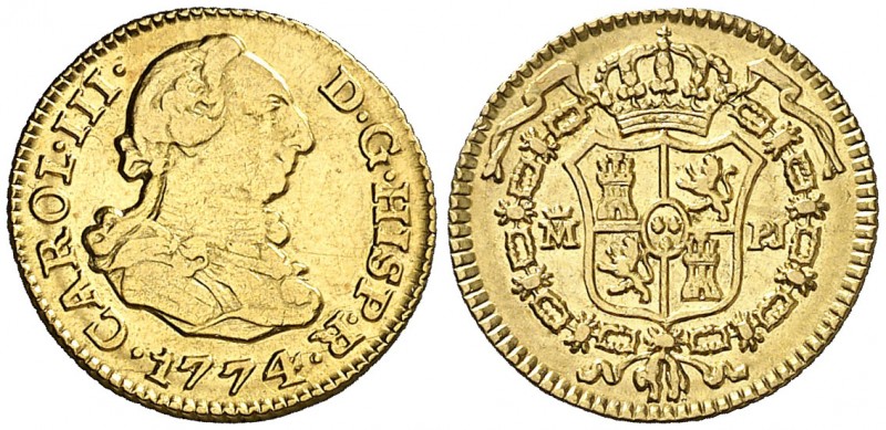 1774. Carlos III. Madrid. PJ. 1/2 escudo. (AC. 1260). 1,77 g. Buen ejemplar. MBC...