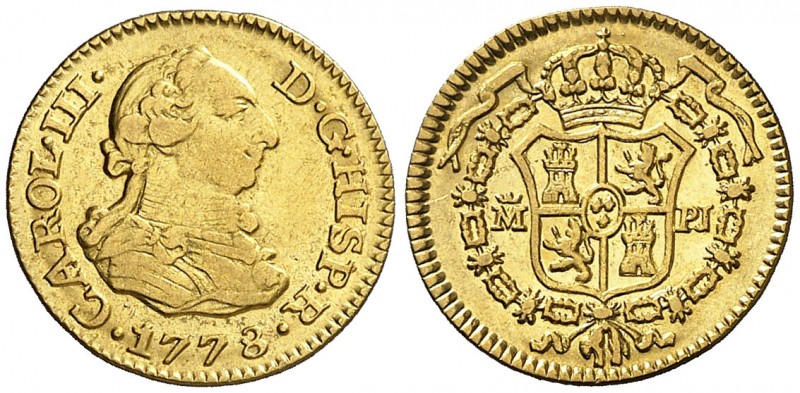 1778. Carlos III. Madrid. PJ. 1/2 escudo. (AC. 1267). 1,74 g. Parte de brillo or...