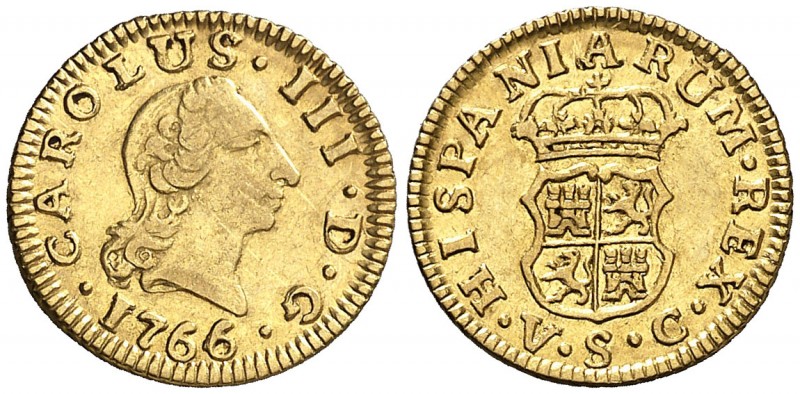 1766/4. Carlos III. Sevilla. VC. 1/2 escudo. (AC. 1294). 1,77 g. Escasa. MBC/MBC...