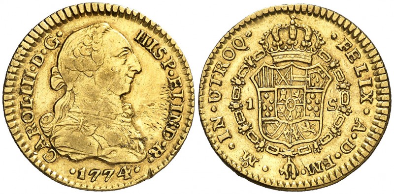 1774. Carlos III. México. FM. 1 escudo. (AC. 1382). 3,36 g. Ceca y ensayadores i...