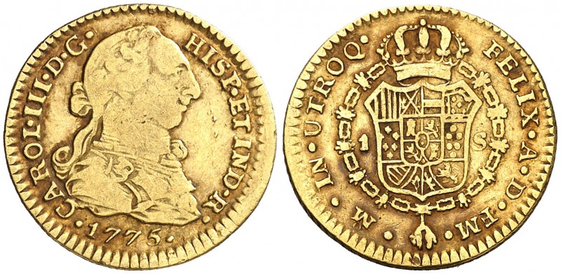 1775. Carlos III. México. FM. 1 escudo. (AC. 1383). 3,32 g. Ceca y ensayadores i...