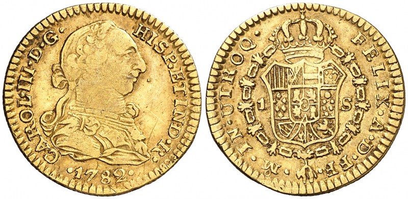 1782. Carlos III. México. FF. 1 escudo. (AC. 1400). 3,37 g. Ceca y ensayadores i...