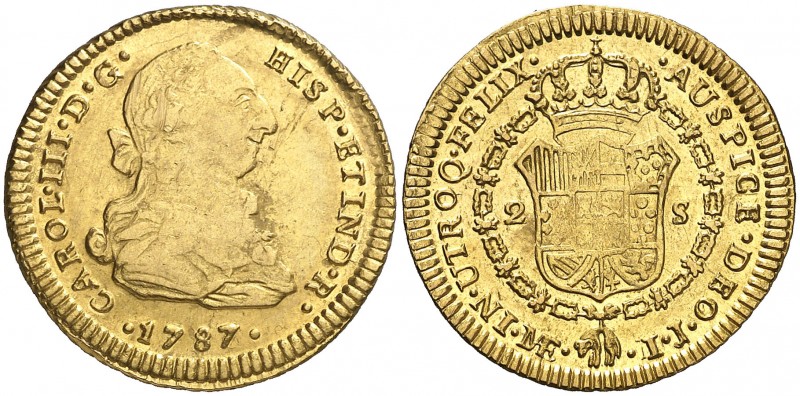 1787/6. Carlos III. Lima. IJ/MJ. 2 escudos. (AC. 1538.1) (Kr. no señala esta rec...