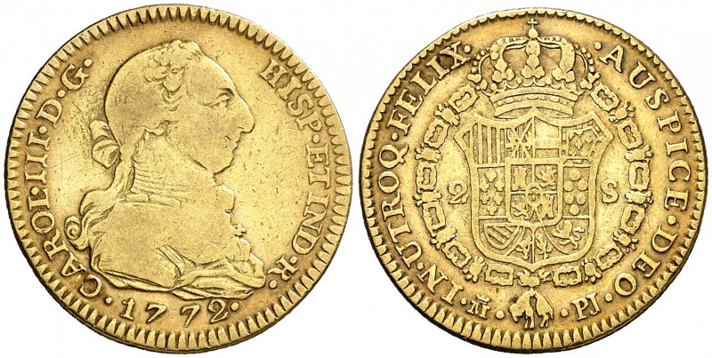 1772. Carlos III. Madrid. PJ. 2 escudos. (AC. 1543). 6,65 g. BC+/MBC-.