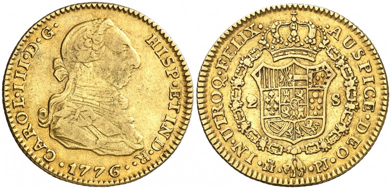 1776/4. Carlos III. Madrid. PJ. 2 escudos. (AC. 1550). 6,68 g. Escasa. MBC-/MBC.