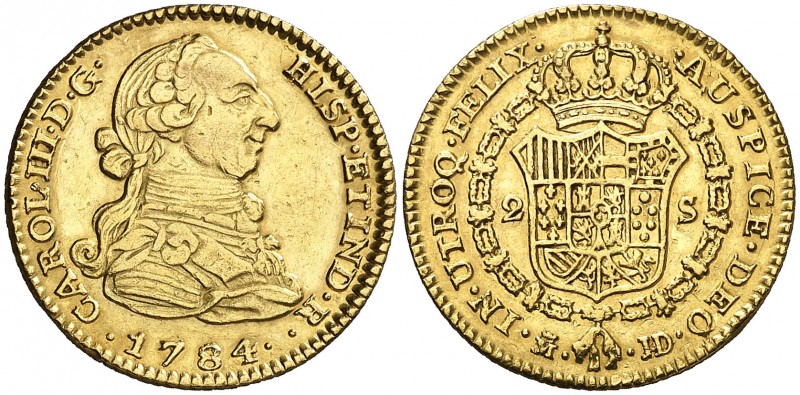 1784/70. Carlos III. Madrid. JD/PJ. 2 escudos. (AC. 1562). 6,77 g. Buen ejemplar...