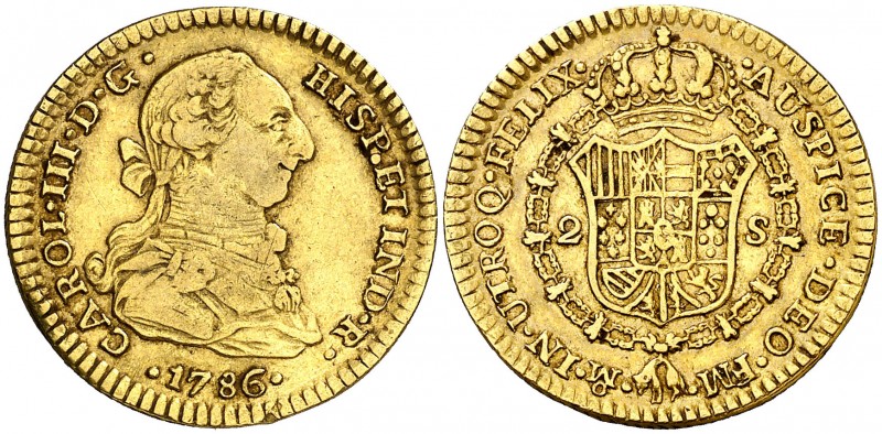 1786. Carlos III. México. FM. 2 escudos. (AC. 1611). 6,71 g. Ceca y ensayadores ...