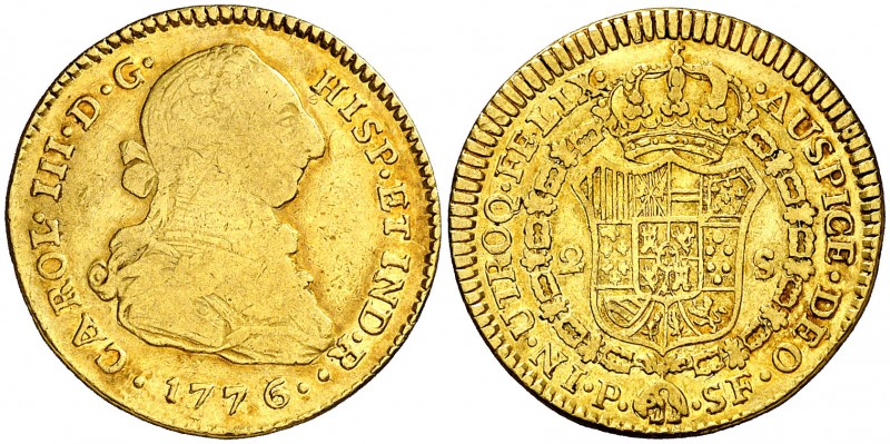 1776. Carlos III. Popayán. SF. 2 escudos. (AC. 1634) (Restrepo 62-10). 6,66 g. E...