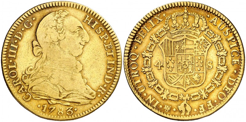 1783. Carlos III. México. FF. 4 escudos. (AC. 1821). 13,39 g. Ceca y ensayadores...