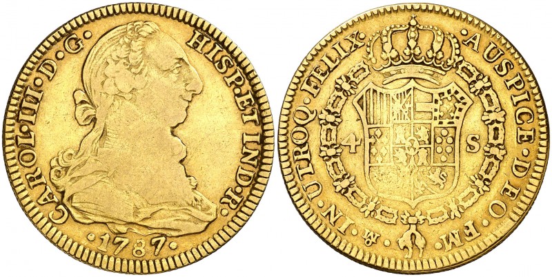 1787. Carlos III. México. FM. 4 escudos. (AC. 1828). 13,37 g. Ceca y ensayadores...