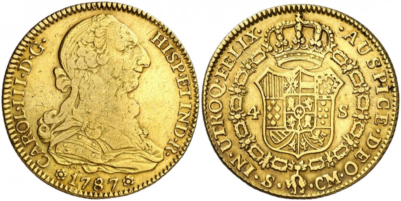 1787. Carlos III. Sevilla. CM. 4 escudos. (AC. 1902). 13,43 g. MBC-/MBC.