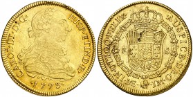 1773. Carlos III. Lima. JM. 8 escudos. (AC. 1932) (Cal.Onza 694). 26,85 g. Primer año de busto propio. Ensayador a derecha. Ceca a izquierda. Bonito c...