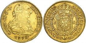 1773. Carlos III. Lima. MJ. 8 escudos. (AC. 1933) (Cal.Onza 696). 26,93 g. Hojita. Escasa. MBC/MBC+.