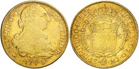 1775. Carlos III. Lima. MJ. 8 escudos. (AC. 1935) (Cal.Onza 698). 26,91 g. Bonito color. MBC/MBC+.