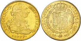 1777. Carlos III. Lima. MJ. 8 escudos. (AC. 1937) (Cal.Onza 700). 26,91 g. MBC-/MBC.