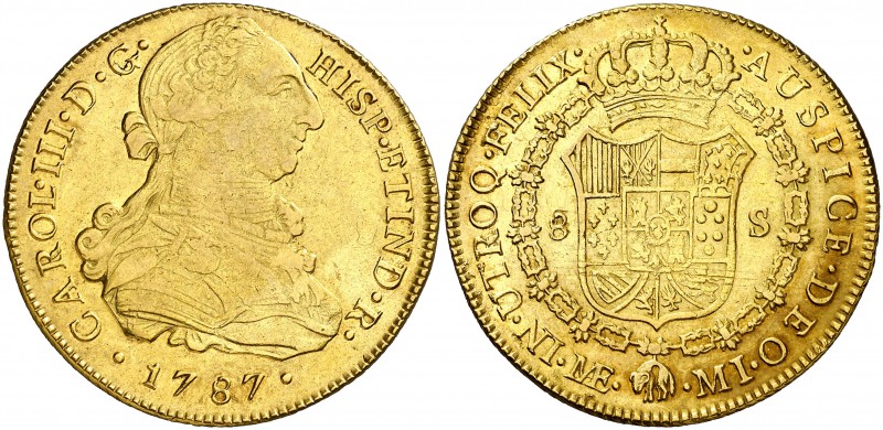 1787. Carlos III. Lima. MI. 8 escudos. (AC. 1951) (Cal.Onza 714). 26,80 g. Mínim...