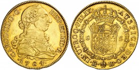 1784. Carlos III. Madrid. JD. 8 escudos. (AC. 1969) (Cal.Onza 734). 27 g. La onza más rara de esta ceca y reinado. Bella. Brillo original. EBC/EBC+.