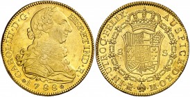 1788/78. Carlos III. Madrid. M. 8 escudos. (AC. 1974) (Cal.Onza 738 var). 26,99 g. Último año de este ensayador. Golpecitos en canto. Bella. Brillo or...