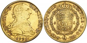 1775. Carlos III. México. FM. 8 escudos. (AC. 2003) (Cal.Onza 764). 27 g. Ceca y ensayadores invertidos. Con punto delante AUSPICE. Golpecitos. Bonita...