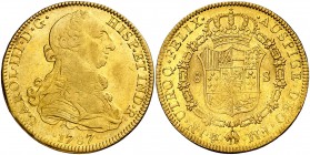 1787. Carlos III. México. FM. 8 escudos. (AC. 2022) (Cal.Onza 786). 26,94 g. Ceca y ensayadores invertidos. Leves golpecitos. Parte de brillo original...