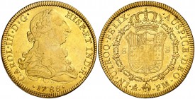 1788. Carlos III. México. FM. 8 escudos. (AC. 2000) (Cal.Onza 788). 26,94 g. Ceca y ensayadores en posición normal. Leves rayitas. Parte de brillo ori...