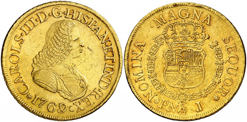 1769/7. Carlos III. Popayán. J. 8 escudos. (AC. 2033) (Cal.Onza 796) (Restrepo 7...