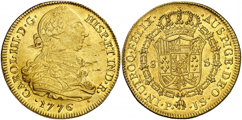 1776. Carlos III. Popayán. JS. 8 escudos. (AC. 2043) (Cal.Onza 806) (Restrepo 73...