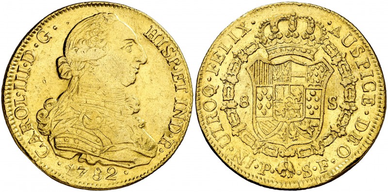 1782. Carlos III. Popayán. SF. 8 escudos. (AC. 2050) (Cal.Onza 818) (Restrepo 73...