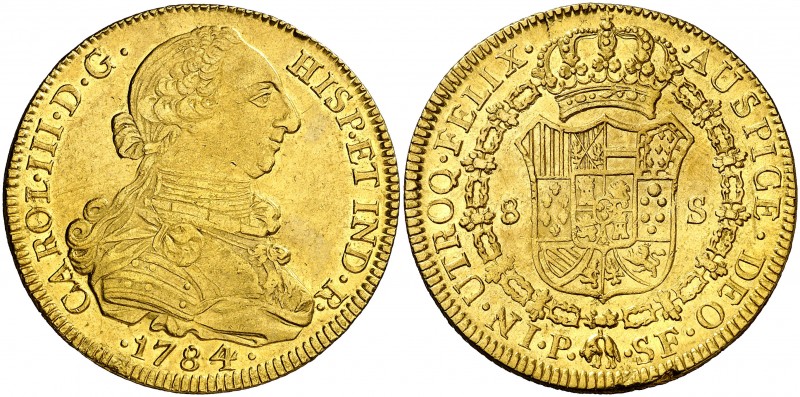 1784. Carlos III. Popayán. SF. 8 escudos. (AC. 2053) (Cal.Onza 820) (Restrepo 73...