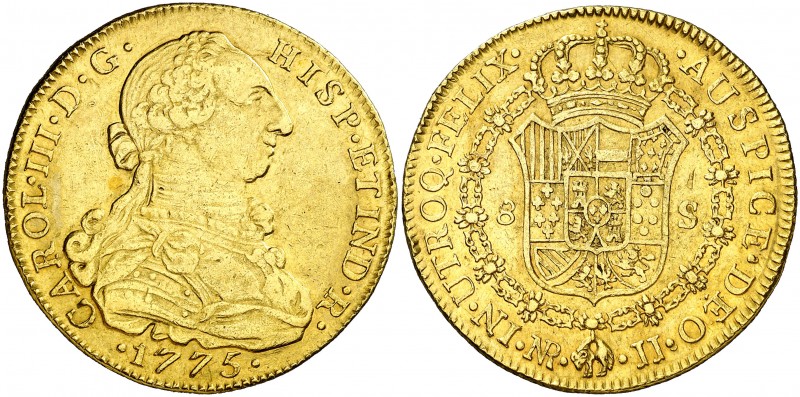 1775. Carlos III. Santa Fe de Nuevo Reino. JJ. 8 escudos. (AC. 2102) (Cal.Onza 8...