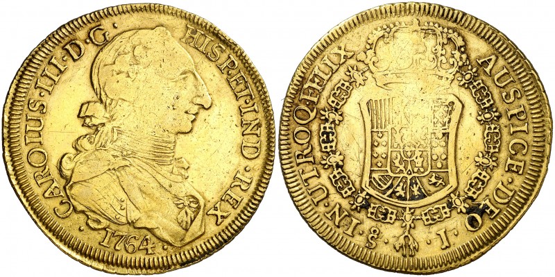 1764. Carlos III. Santiago. J. 8 escudos. (AC. 2132) (Cal.Onza 904). 26,95 g. Pr...