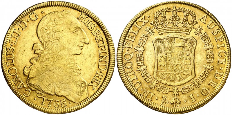 1765. Carlos III. Santiago. J. 8 escudos. (AC. 2133) (Cal.Onza 905 indica "pocos...