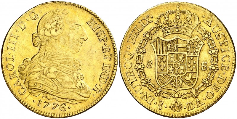 1776. Carlos III. Santiago. DA. 8 escudos. (AC. 2152) (Cal.Onza 926). 26,99 g. L...