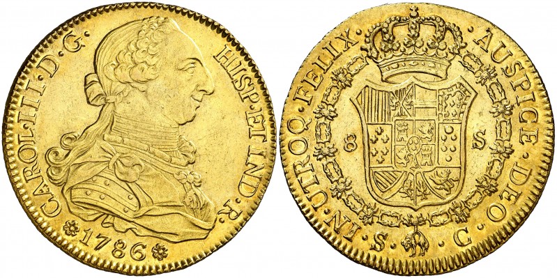 1786. Carlos III. Sevilla. C. 8 escudos. (AC. 2191) (Cal.Onza 965). 26,96 g. Mín...