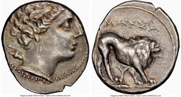GAUL. Massalia. Ca. 200-150 BC. AR drachm or tetrobol (15mm, 6h). NGC AU. Bust of Artemis right, wearing stephane, pendant earring and necklace, bow a...