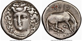 THESSALY. Larissa. 4th century BC. AR drachm (19mm, 6h). NGC Choice VF, scratches. Head of nymph Larissa facing, turned slightly left, hair in sphendo...