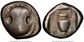 BOEOTIA. Thebes. Ca. 425-400 BC. AR stater (22mm, 12h). NGC VF. Boeotian shield / Θ-E, volute amphora within incuse square. BCD Boiotia 388. HGC 4, 13...