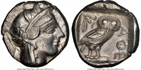ATTICA. Athens. Ca. 440-404 BC. AR tetradrachm (24mm, 17.15 gm, 11h). NGC Choice AU 5/5 - 4/5. Mid-mass coinage issue. Head of Athena right, wearing c...